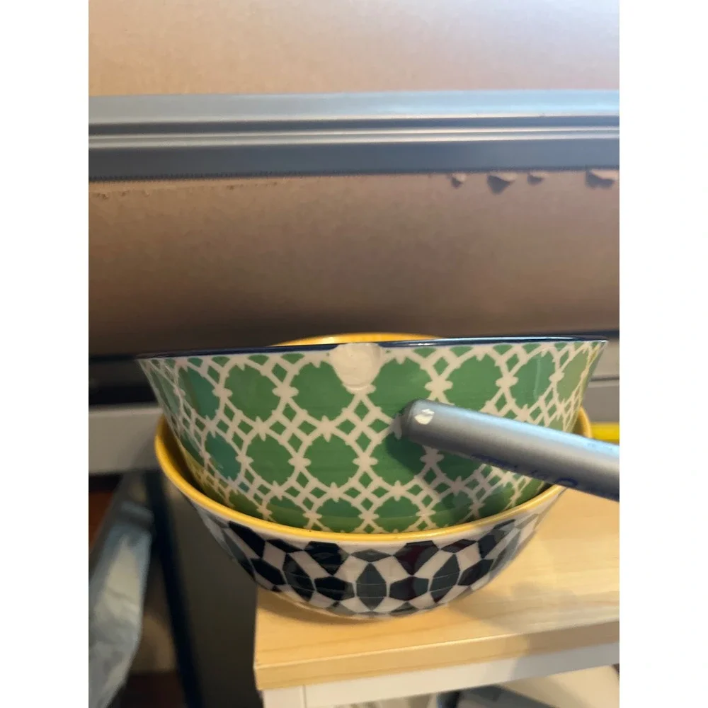 Certified International Porcelain Bowls Set of 2 Geometric Green Black 6 inch